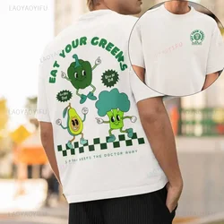 Eat Your Greens Doc Stay Away White Cotton Tee Boho Print Breakfast Tshirt Mental Health Unisex Summer Short Sleeve Crewneck Top