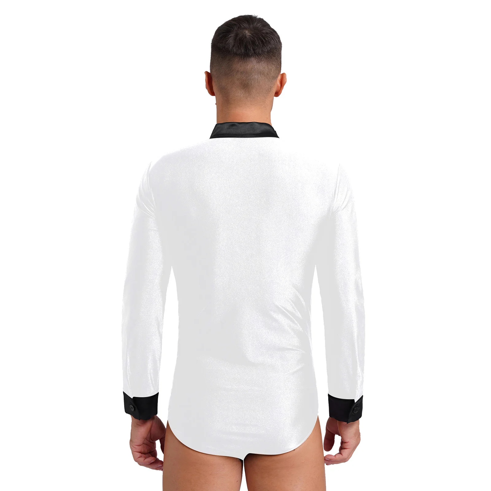 Men Long Sleeve Rhinestone Figure Skating Dance Leotard for Ballet Gymnastics Acrobatics Latin Samba Rumba Tango Performance