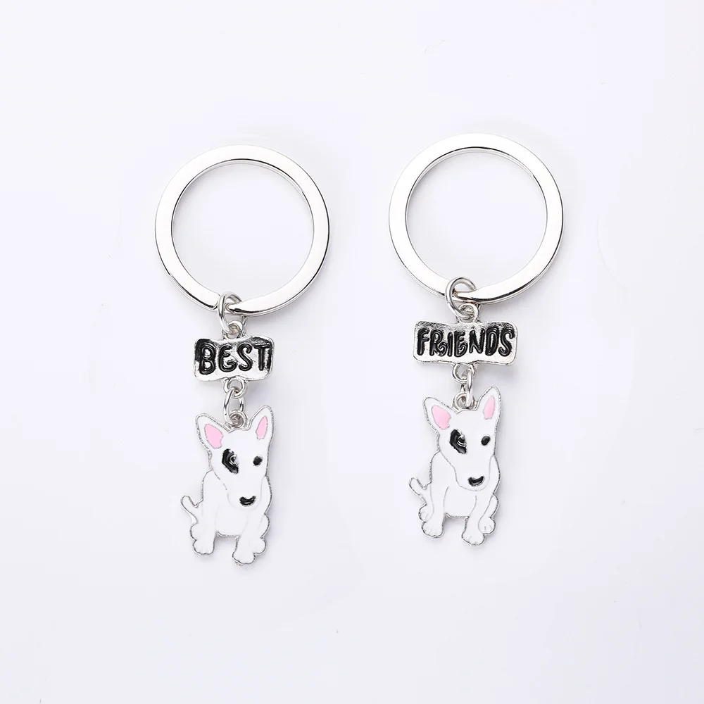 Cute pet Fighting Dog Bull Terrier dog Keychain Key ring Couple Lover Animal Keyring Pendants Valentine's Day Gift