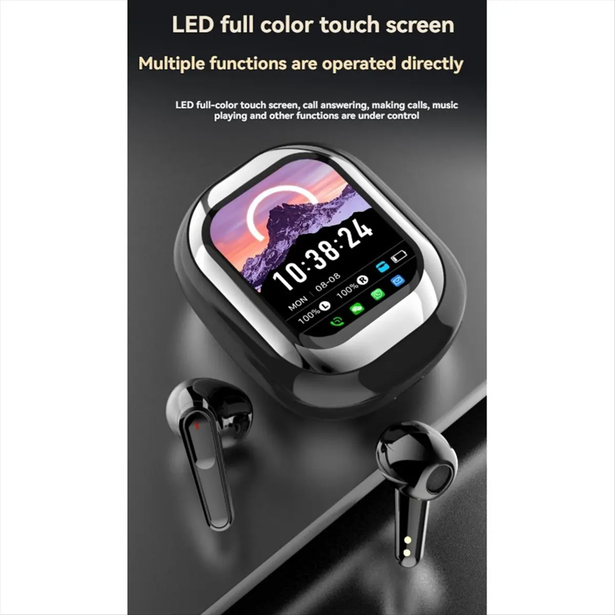DTD1701-HOT-In-Ear Full-Color Touch Screen Wireless Long-Life Noise Reduction Bluetooth Headset with Smart Watch Function Headse