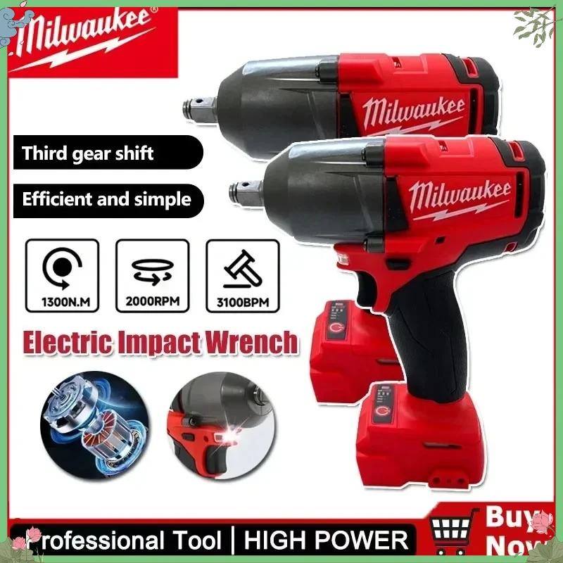 Milwaukee  18V Battery 1300NM Cordless Electric Wrench Large Torque Brushless Impact Wrench Car Truck Repair Power Tools