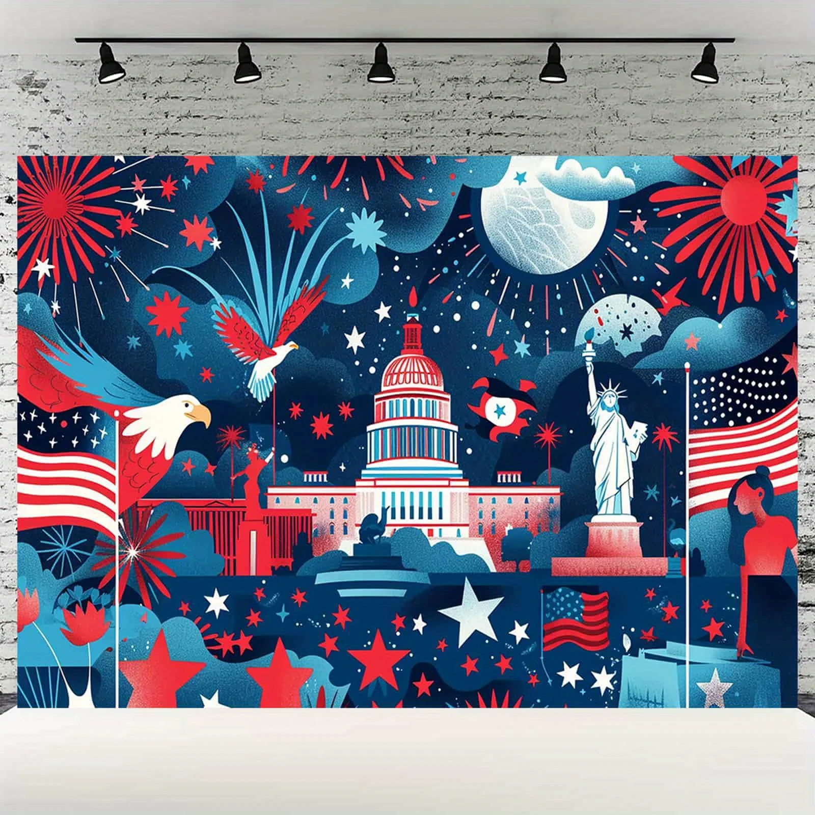 4th of July Tapestry - Patriotic American Flag, Eagle,  Capitol Building Moon Stars Wall Art Decor Living Room Bedroom