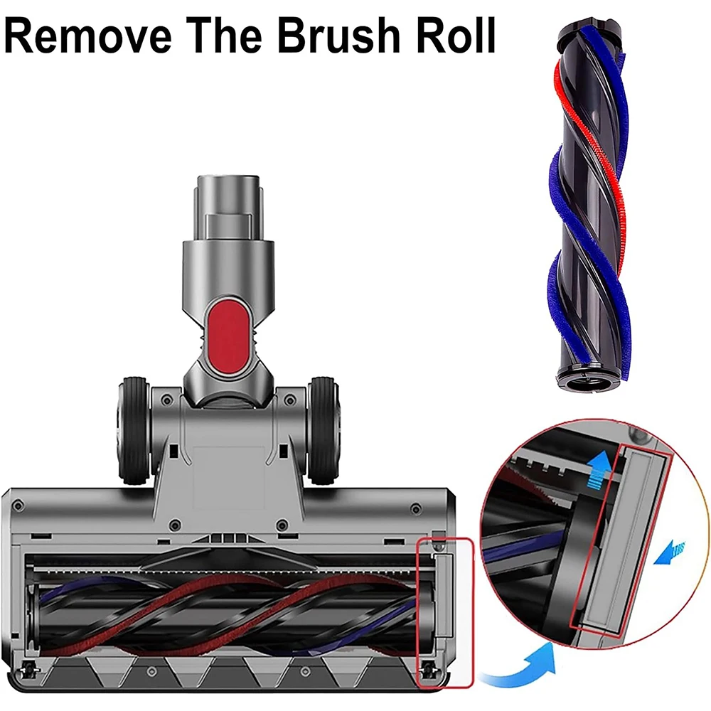 Motorised Electric Turbo Brush For Dyson V7 V8 V10 V11 V15 Vacuum with Roller Bristles for Carpet Parquet Tiles with LED Light