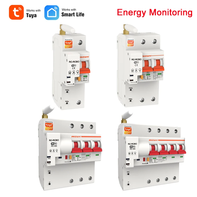 

1P 2P 3P 4P Two Phase WIFI Tuya Smart Electrical Circuit Breaker,Energy Power Consumption kWh Meter Wattmeter Monitor,Din Rail