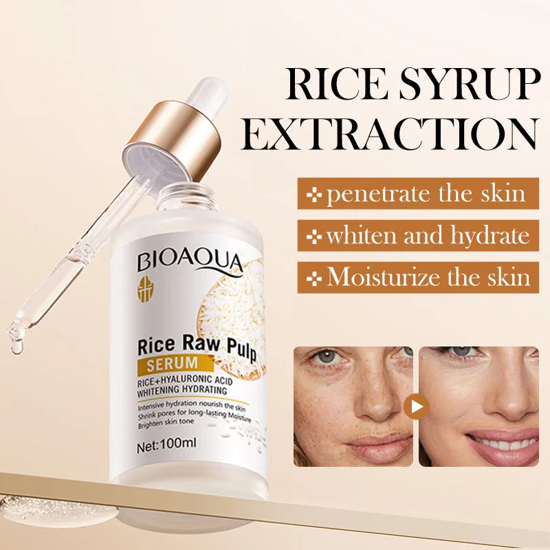 100ml BIOAOUA Reispüree Hyaluronsäure Hydratisierende Essenz, Tiefenhydratation, Feuchtigkeitspflege, Anti-Falten, Anti-Aging und Aufhellung