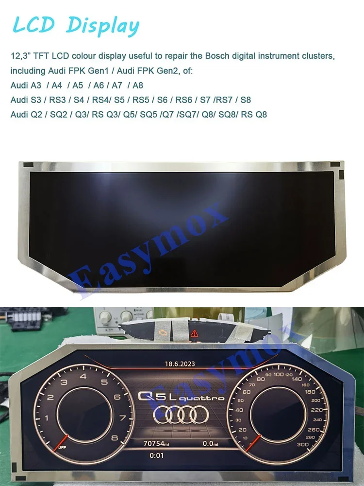 LAM1233555D For Audi A3 A4 A5 A6 A7 A8 Q Seires Bosch Instrument Cluster 12.3” Inch TFT LCD Display