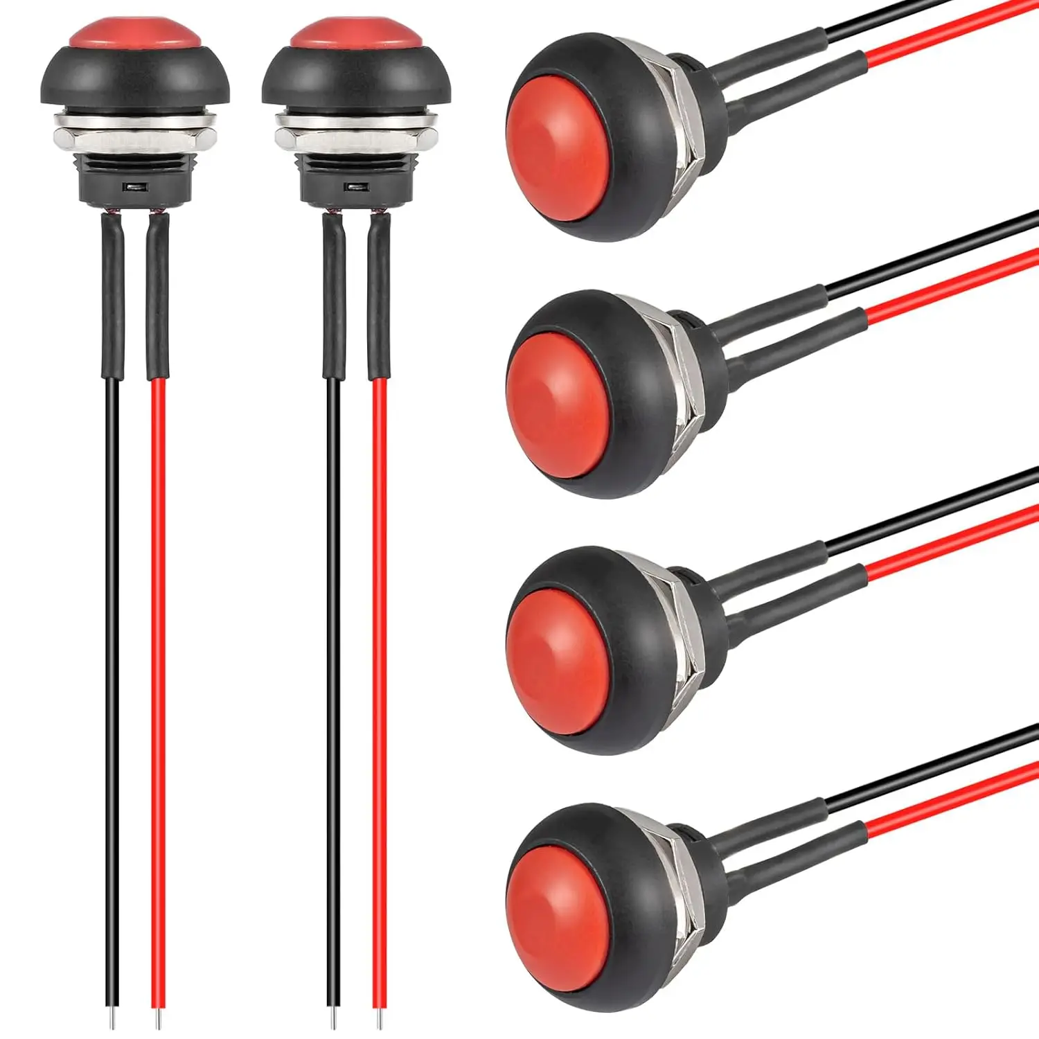 6 stücke 12 MM Momentary Push Button Schalter EIN Aus Runde Mini Wasserdichte Druckschalter 1A 250 V 3A 125 V AC Kleine Rot mit Draht