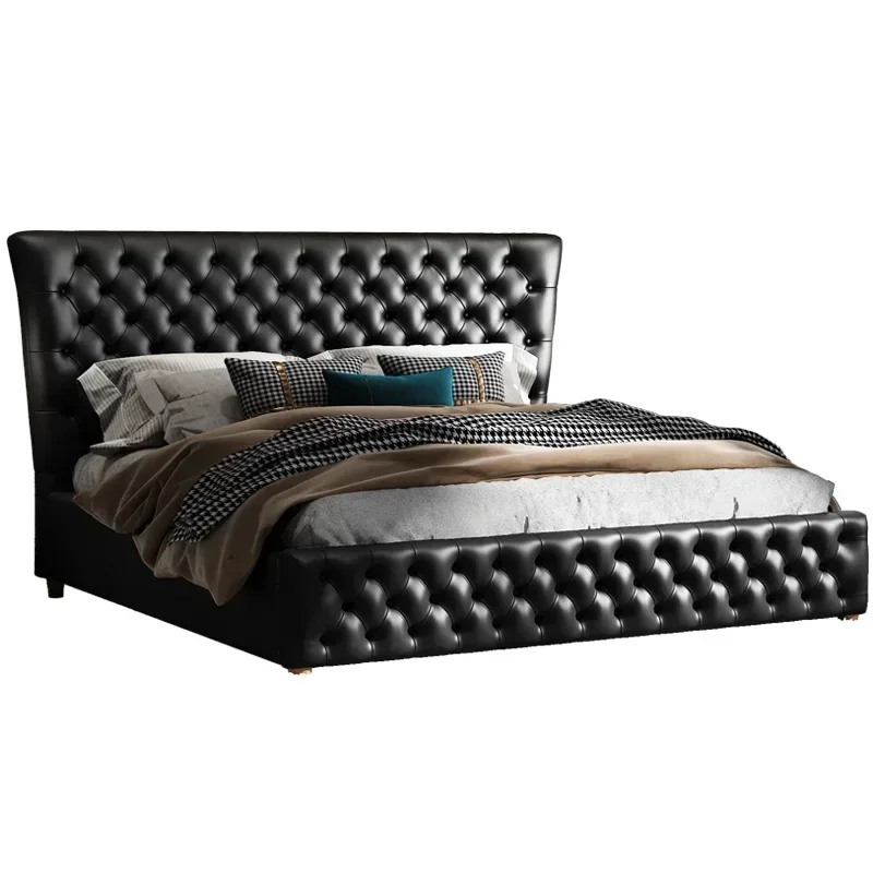 Italian Modern Leather Bed Frames Black Master Bedroom Double Bed Frames Minimalist Storage Cama