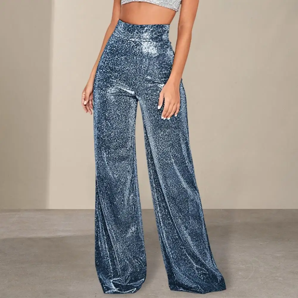

Женские широкие брюки с дизайном горячего тиснения. Глянцевые длинные брюки. Блестящие брюки с застежкой-молнией. Брюки.