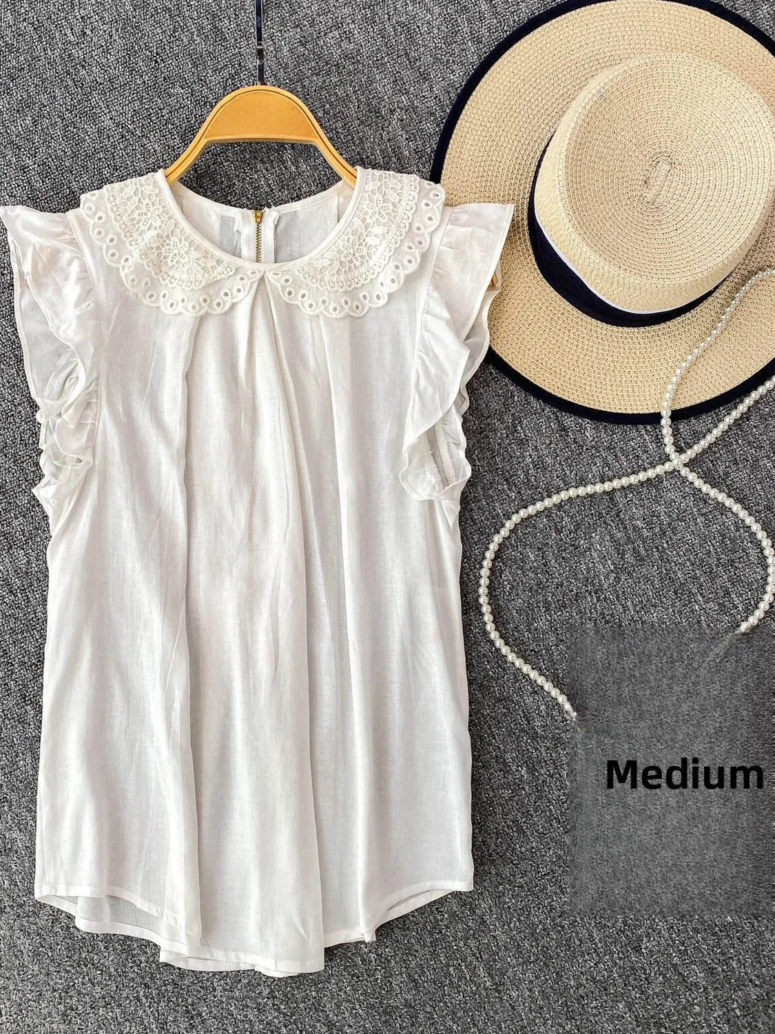 

Slim Fit Lace Collar Doll irt Women's Faion Design Ba Pleated ort Sve Top Korean Sle Commute Wind Regular Length