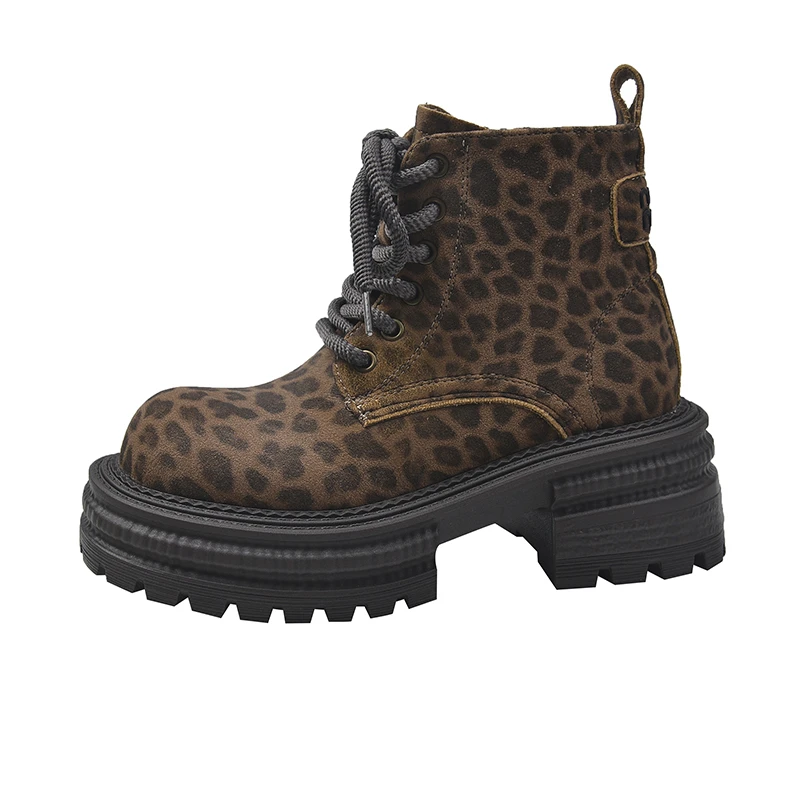 2024 High Quality Ladies Shoes Side Zipper Women's Boots Fashion Leopard Print Modern Boots Women New Lace-up Shoes for Women