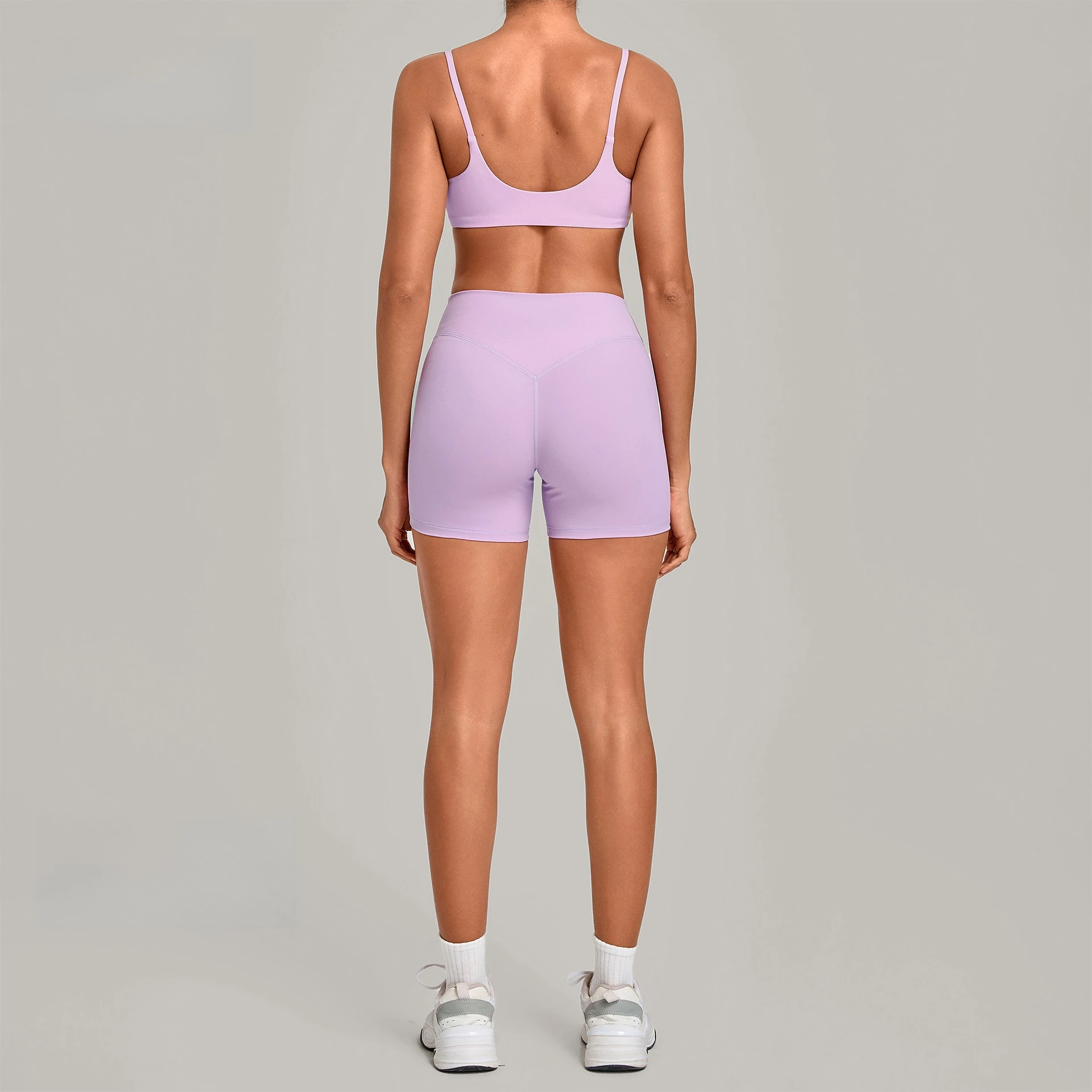 Women 2Pcs Yoga Workout Set Seamless Nude Feel Sports Bra High Waist Butt Lift Tummy Control Biker Shorts Plus Size Activewear