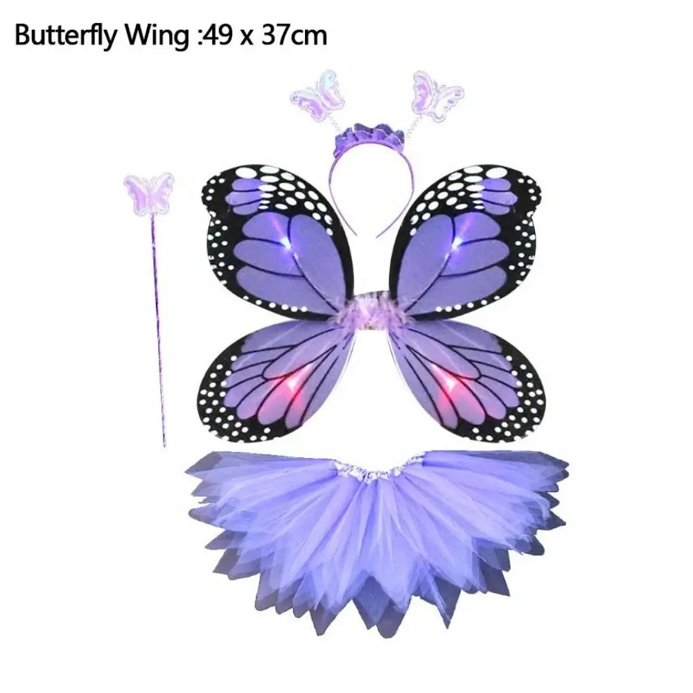 Adult Kids 3/4Pcs Fairy Costume Set Simulation Butterfly Wings Skirt Headband Wand Princess Girls Party Dress Up Halloween Gift