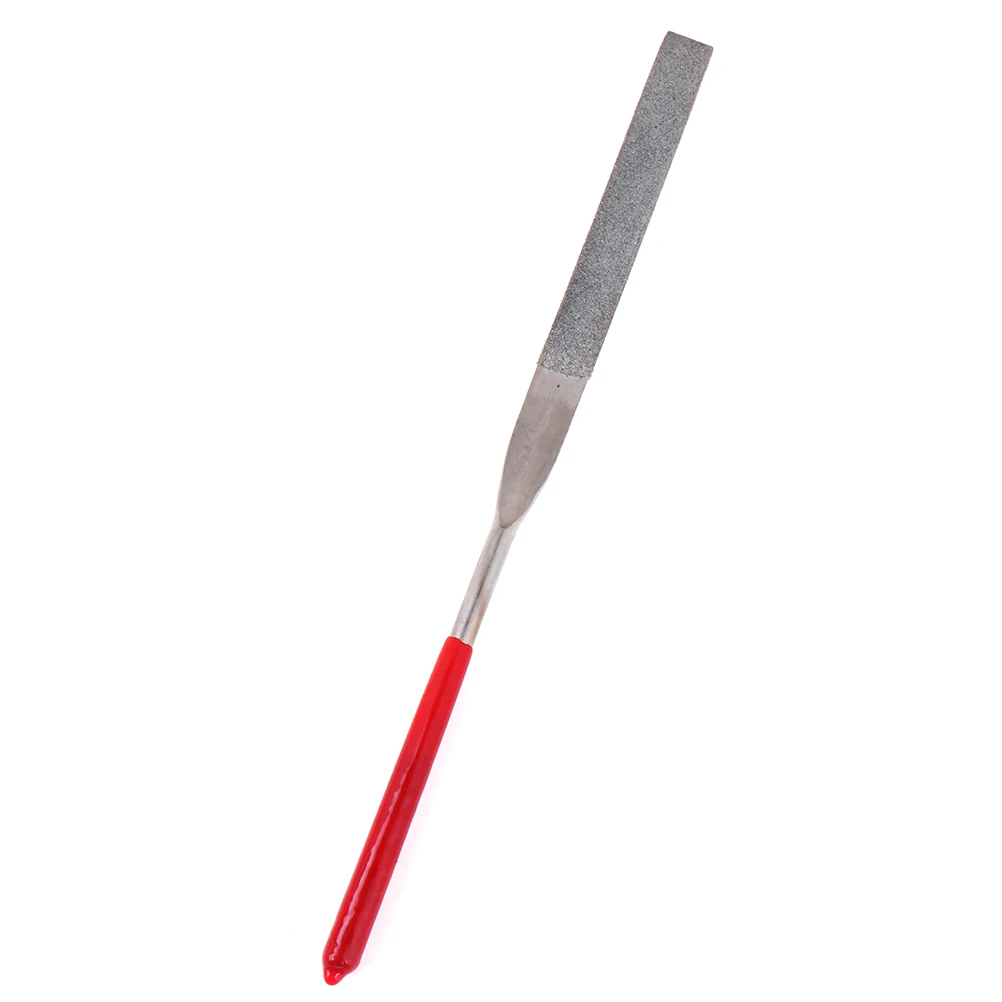 1 Pcs 180mm Long Art Craft Flat Diamond File Grinding Tool Red Silver Tone