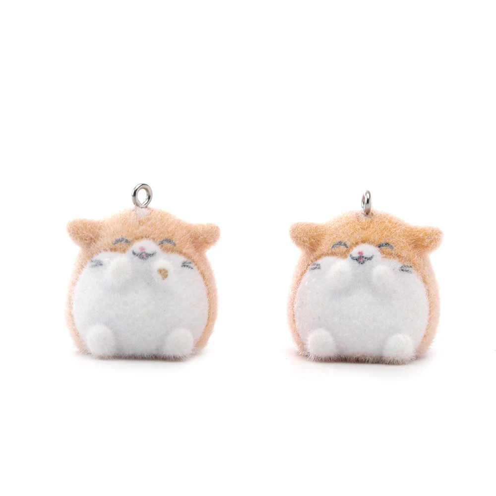 20pcs 3D Flocking Resin Cute Hamster Charms Pendants Accessories for Necklaces Earrings Keychain Making DIY Jewelry Adornment
