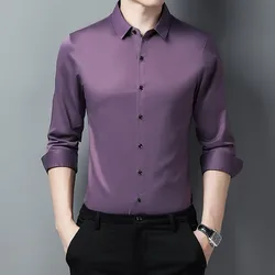 New Men's Long Sleeve Shirt Business Casual Shirt Slim Fit Solid Color Men's Shirt