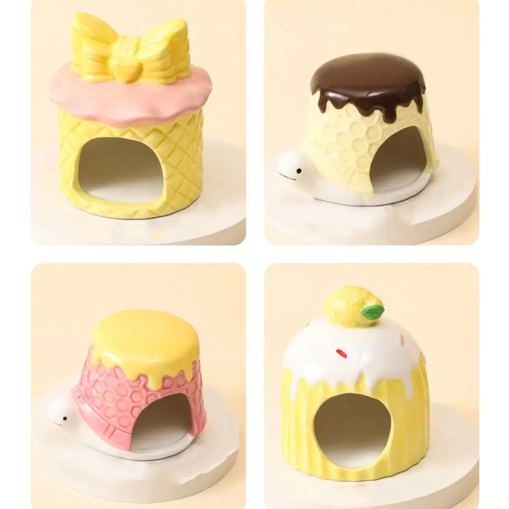 ハムスター造園用品セラミックハムスター巣ケーキ型冷却ペット小さな家かわいいクリエイティブハムスターベッド夏