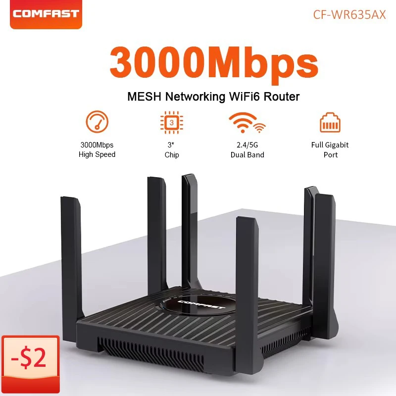 

COMFAST AX3000 WiFi6 MESH Router Gigabit High Speed Roteador 2.4G&5G 6 Antenna 3000Mbps Wifi Booster Repeater Home CF-WR635AX