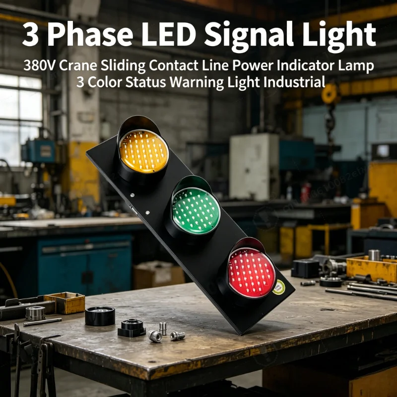 380V 3 Phase LED Signal Light Crane Sliding Contact Line Power Indicator Lamp 3 Color Status Warning Light Industrial