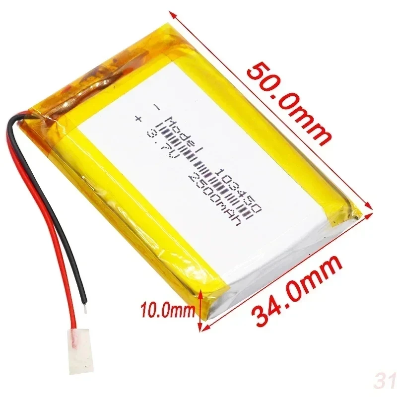 Nuevos artículos 103450 3.7V 2500mAh Polymer Lithium Rechargeable Battery JST PH 2.0mm 2pin Plug for GPS Navigator MP5