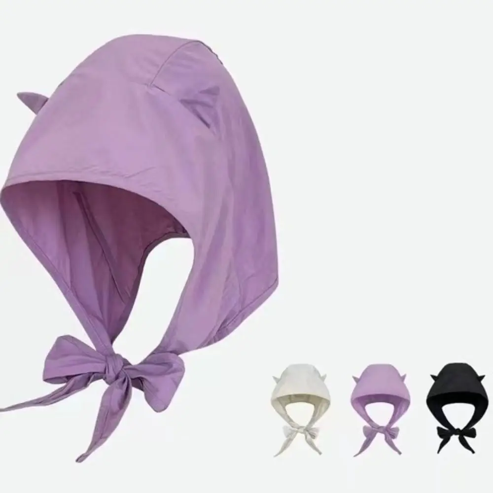 패션 작은 악마 레이스 업 풀오버 모자 솔리드 컬러 재미 있은 목도리 모자 Y2K 빠른 건조 귀 보호 스카프 모자 여름