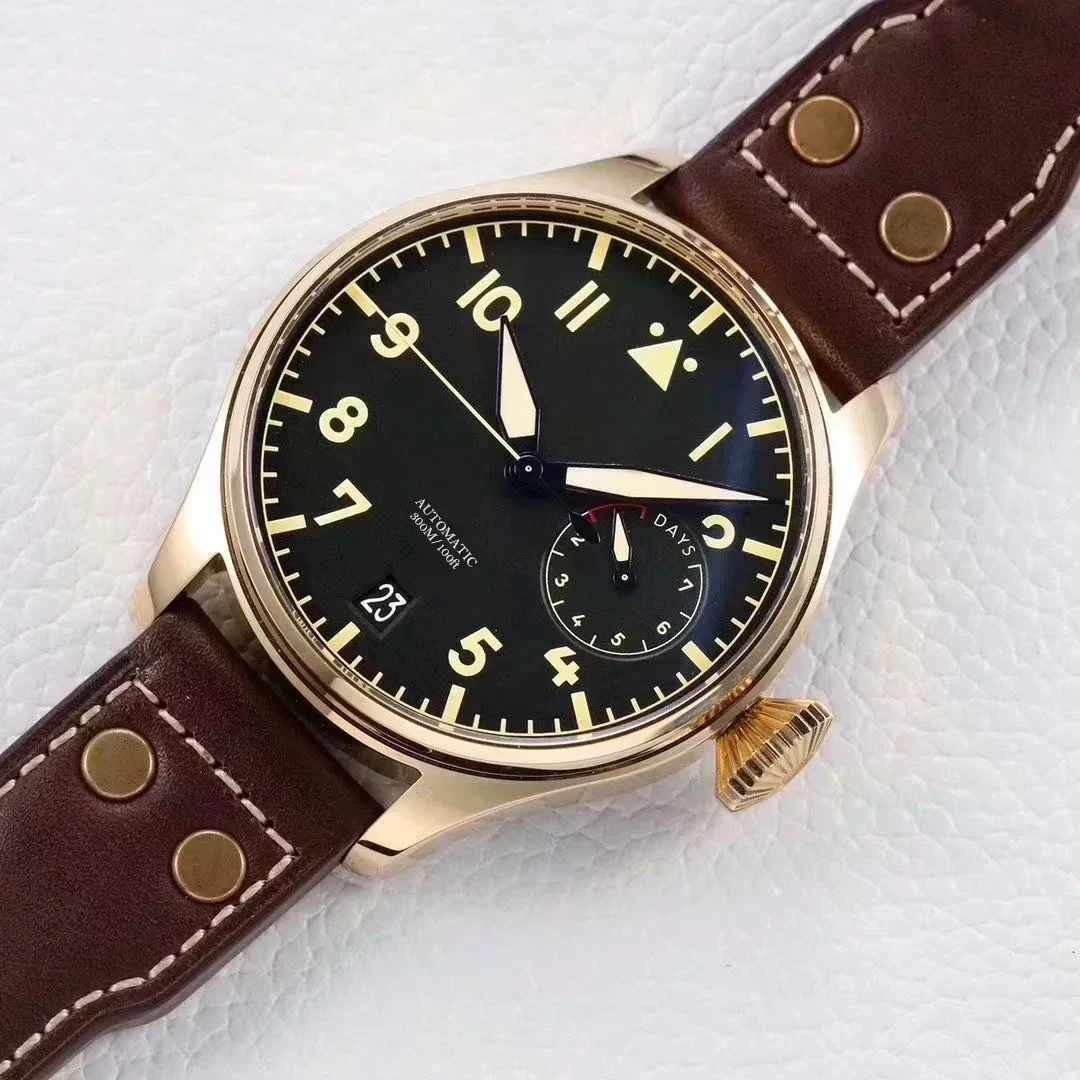 고급 파일럿 7일 파워 리저브 남성용 자동 기계식 스테인리스 스틸 로즈 골드 블랙 브라운 가죽 맞춤형