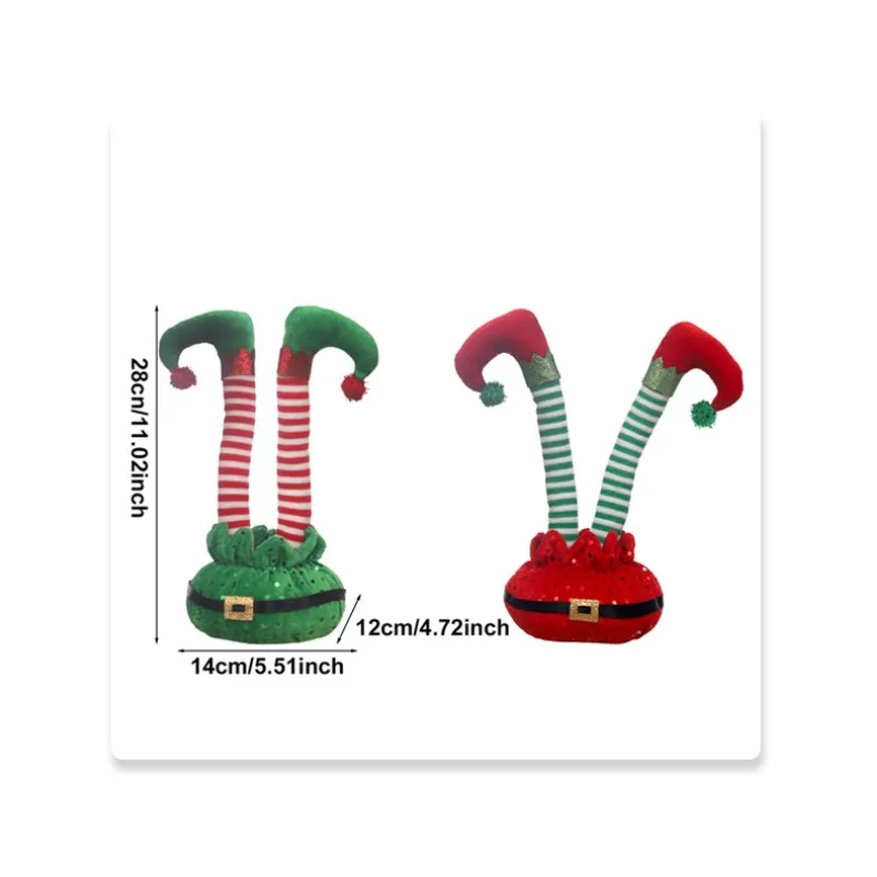 1개 크리스마스 장식 만화 빨간색과 흰색 줄무늬 벨트 엘프 줄무늬 엘프 발 장식 구부러진 크리스마스 분위기 장식