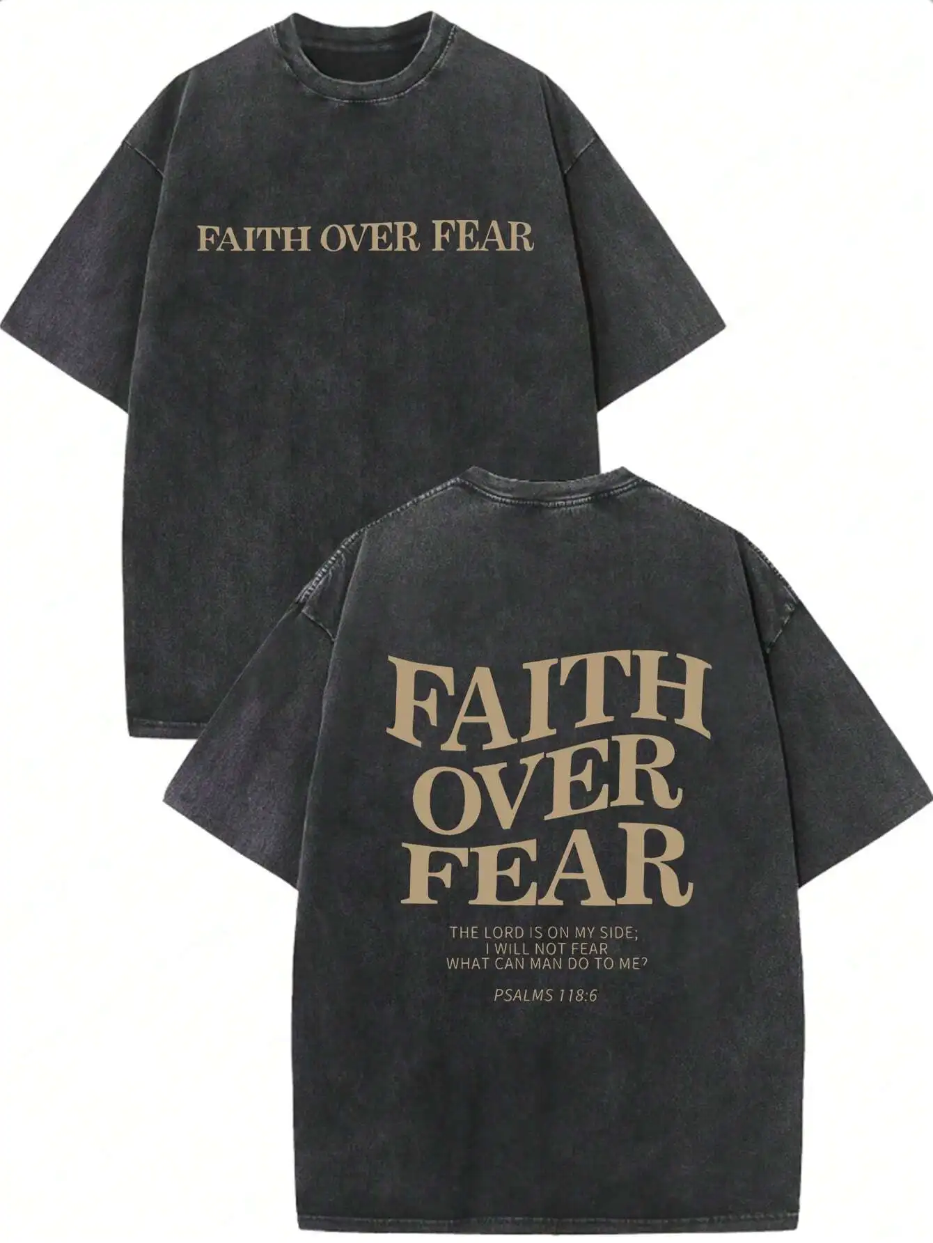 

Черная футболка оверсайз с эффектом потертости и графическим принтом «Faith Over Fear»