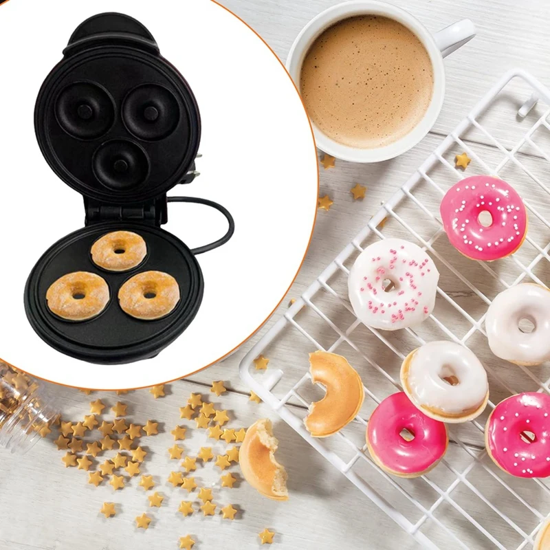 Electric Donut Machine Non-Stick Coated Kitchen Donut Maker Kid's Snacks Desserts Breakfast Mini Donut Maker Durable EU Plug B