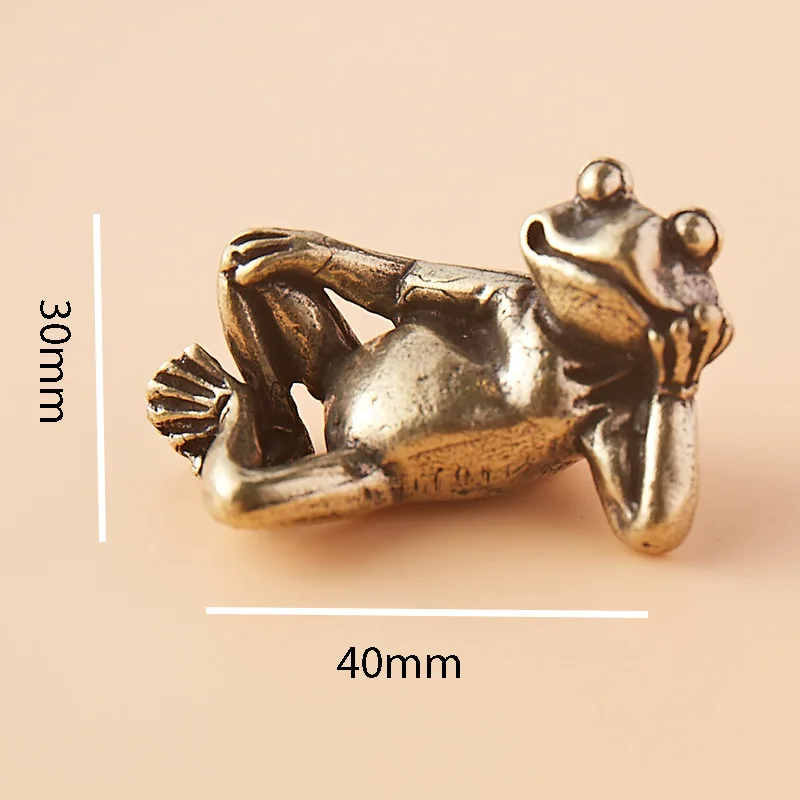 Pure Brass Antique Sleeping Frog Tea Pet Handle Piece, Antique Bronze desktop Home Decoration Ornament