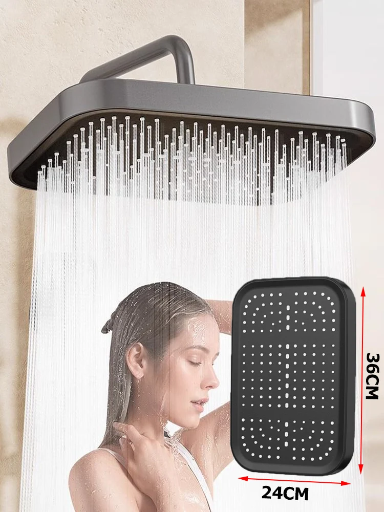 New 14 Inch Big Panel High Pressure Shower Head Larger Flow Supercharge Rainfall Showerhead 360° Swivel Water Saving Shower