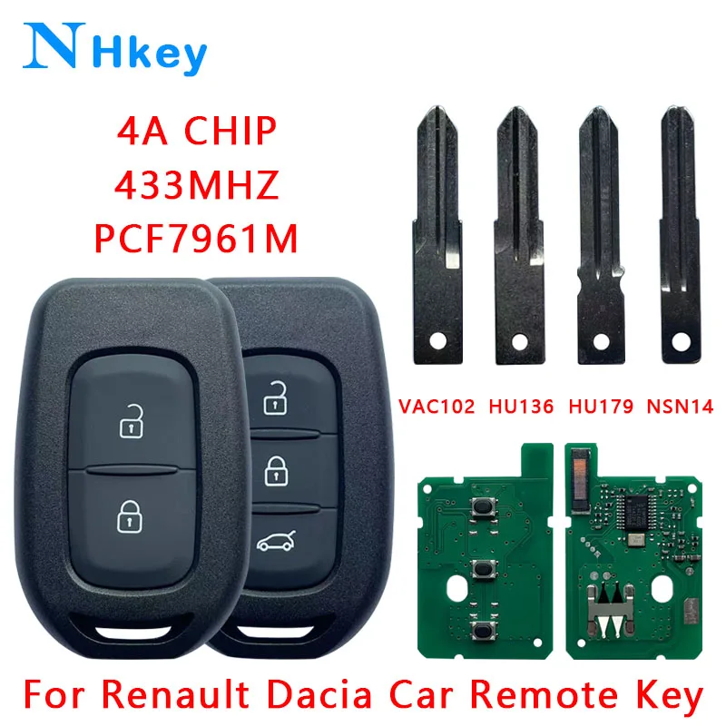 

NHkey 4A чип PCF7961M 433 МГц автомобильный дистанционный ключ для Renault Dacia Logan 2 Sandero Lodgy Dokker Trafic Clio4 Duster с четырьмя лезвиями