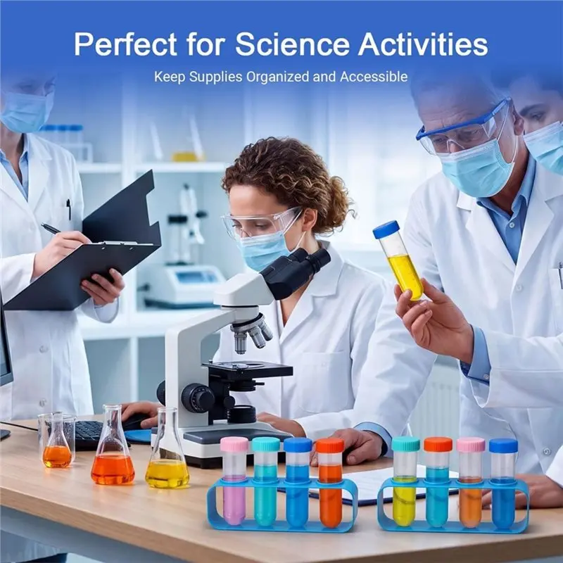 ABJF-For Science Experiment Kit With 16 Reusable Plastic Lab Tubes 4 Rack Holders- Test Tubes Stand Included For Science Project