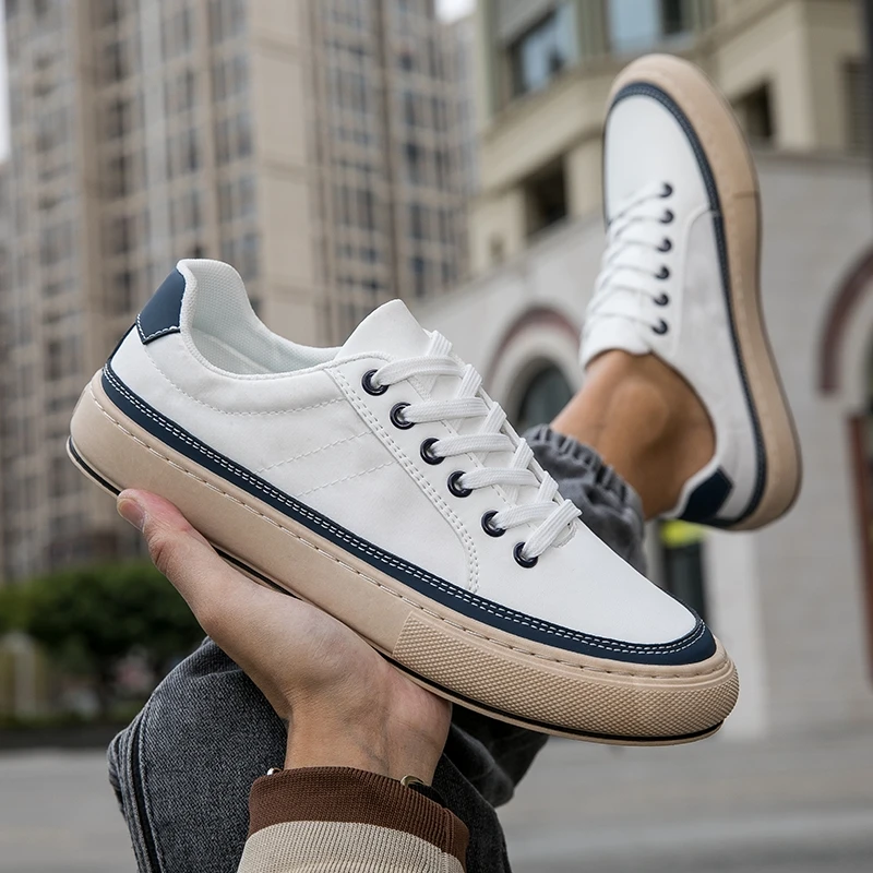 Men\'s Canvas White Shoes Student Board Shoes Summer New Breathable Fashion Ice Silk Cloth Shoes Campus Style White Casual Shoes