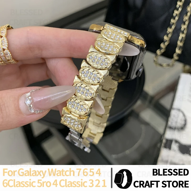 Shiny Diamond Encrusted Band for Samsung Watch 7654 FE Fish Scale Strap for Garmin Smartwatch Metal Watch Band for Women 20 22mm
