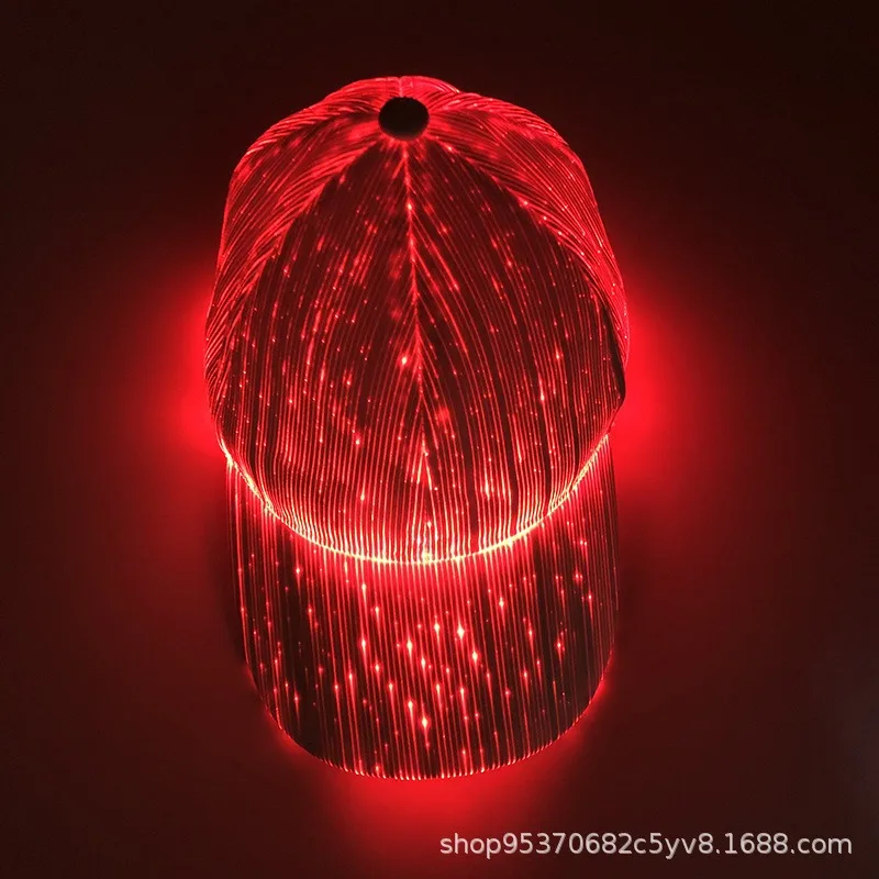 Adjustable LED Glow Hat, Fiber Optic Lighted Baseball Cap for Hip Hop Party Decoration