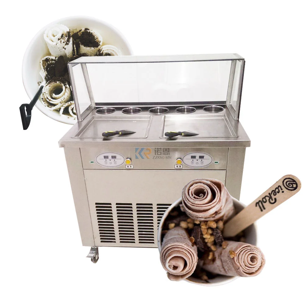 

Commercial Roll Yogurt Fried Ice Machine Double Square Pans Fried Fruit Ice Machine Fry Ice Machine With 5 Material Barrels