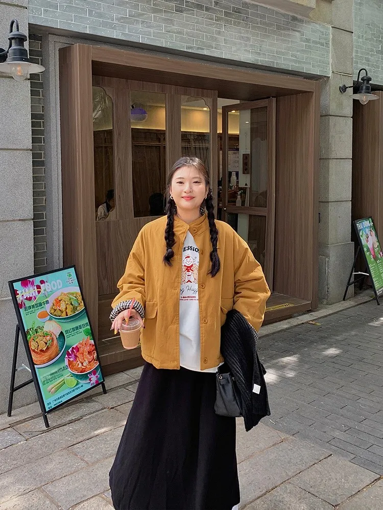 

Зимняя двусторонняя хлопковая куртка Lin Da Hui с воротником-стойкой, рабочая одежда, женское пальто больших размеров для полных женщин