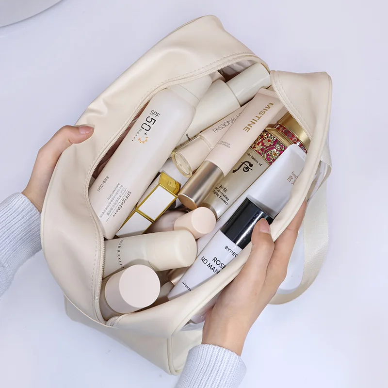 New Summer Beige Transparent Waterproof Makeup Bag Travel Wash Storage Bag Portable Fitness Swimming Handbag PVC