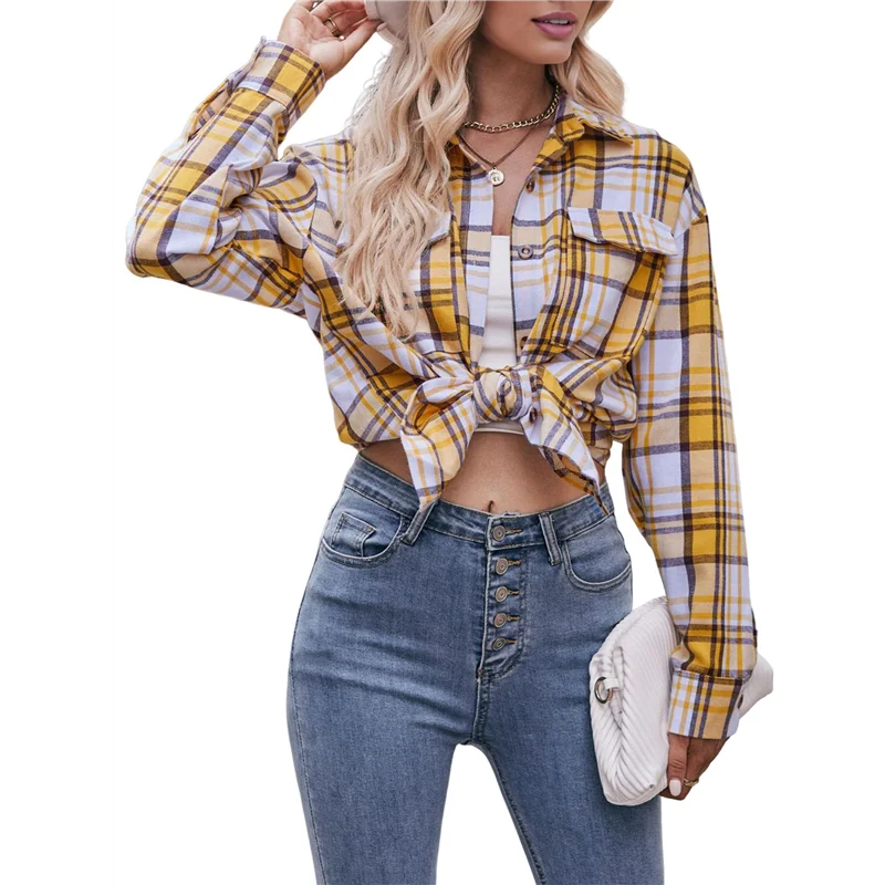 

AOAO-Women's Flannel Plaid Button-Down Shirt Oversized Long Sleeve Short Sleeve Jacket Top