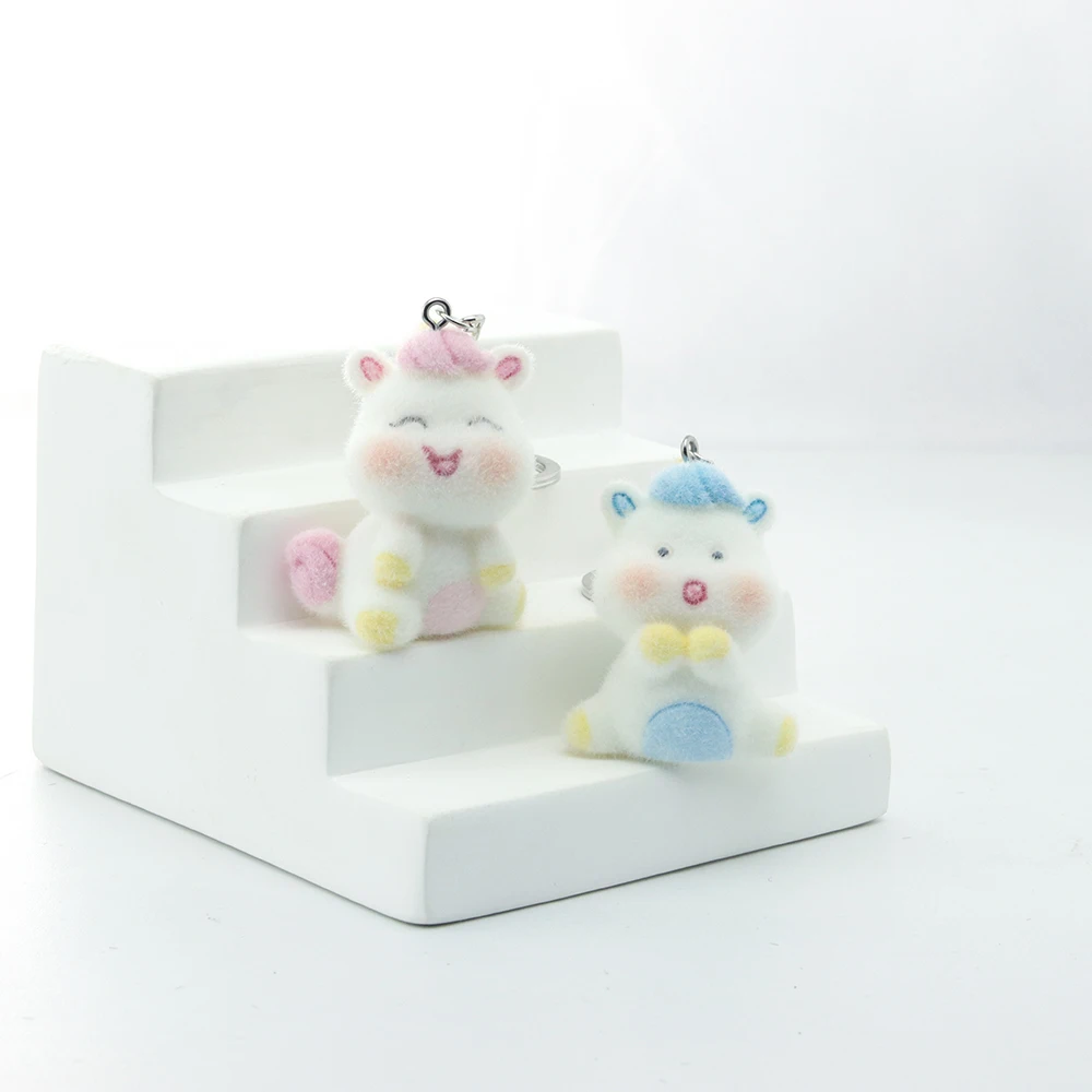 

10Pcs Flocking Resin Unicorn Keychain Couple Cartoon Plush Charms for Necklace Pants Decoration DIY Handicrafts Wholesale