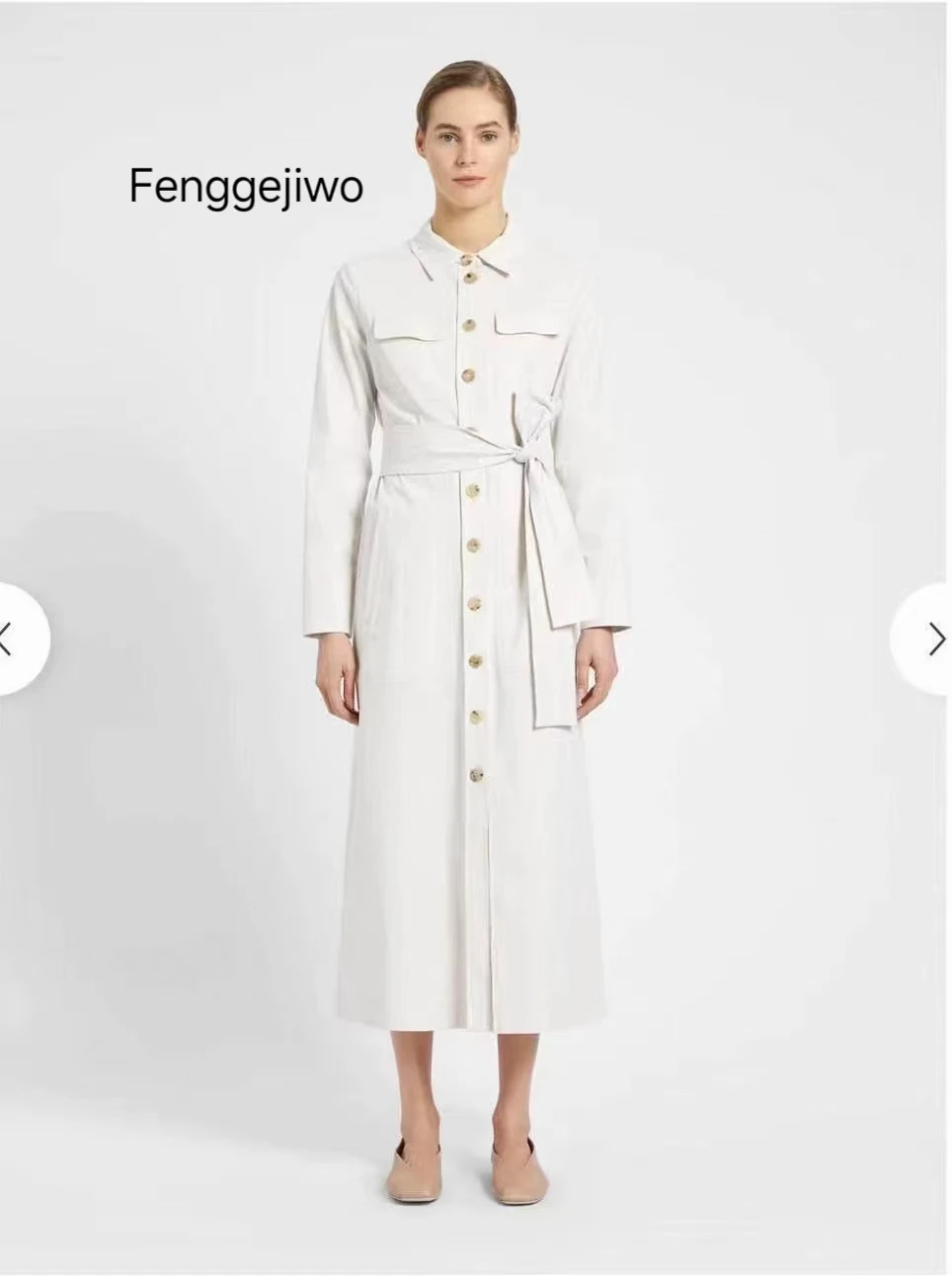 

Fenggejiwo Women's White Quiet Edition Dress with Flip Collar Fashion Spring/Summer Style