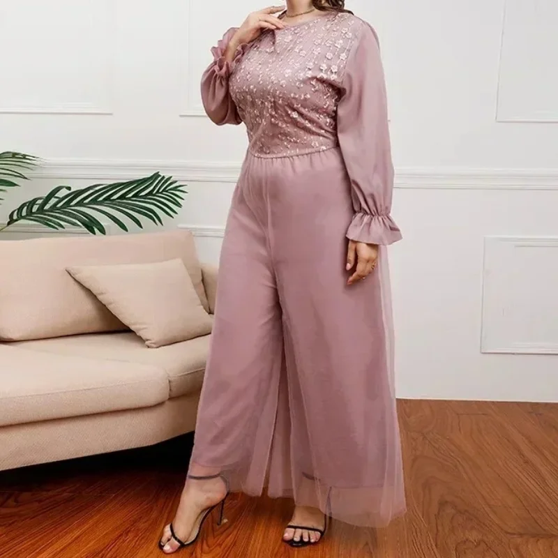 Nowa moda XL-5XL Plus Size Hot Selling Spring Temperament Jumpsuit Pants Oversized High Waisted Loose Wide Leg Flared Pants