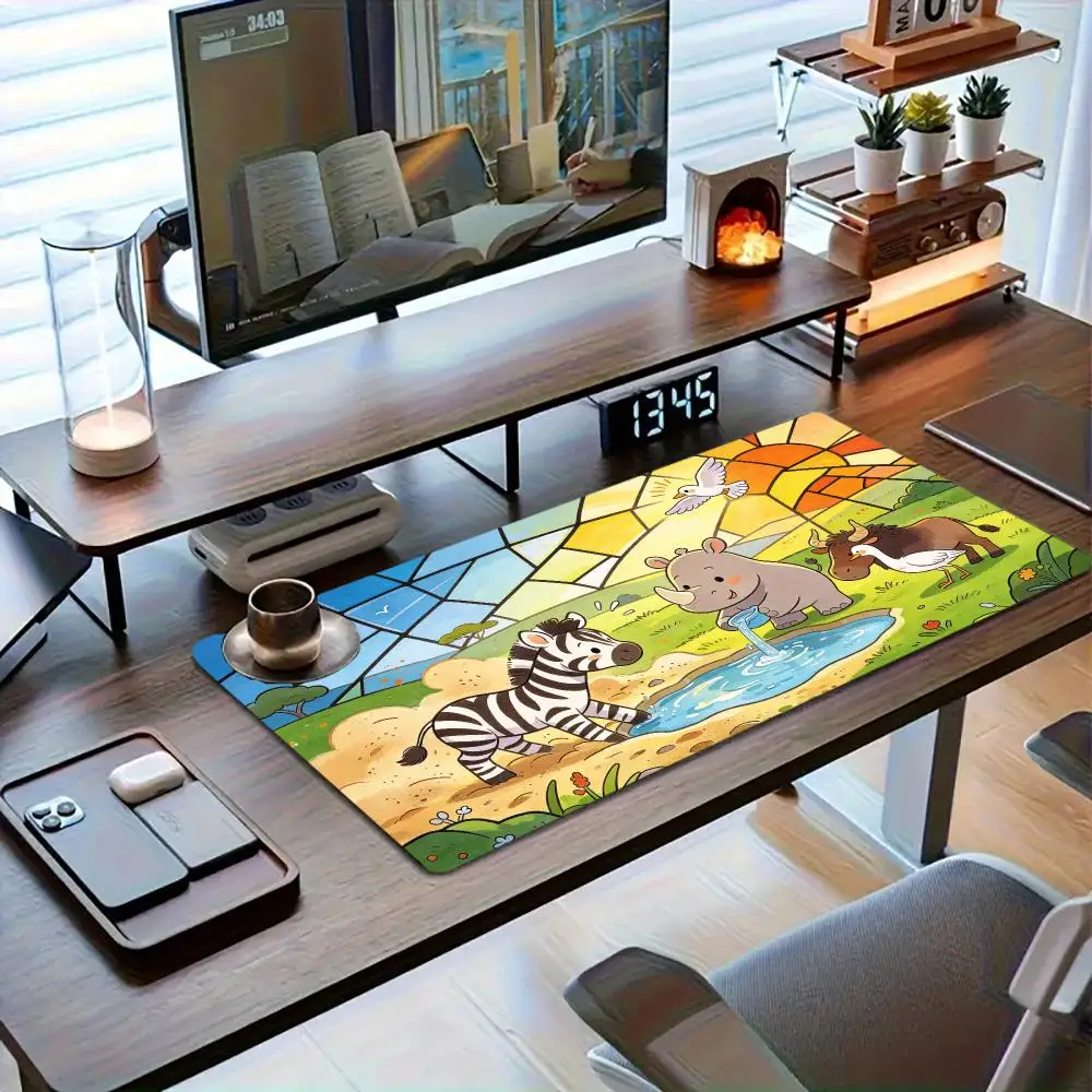Stained Glass Zebra Animal Mouse Pad Precision Tracking Large Size For Kids Desk Decor