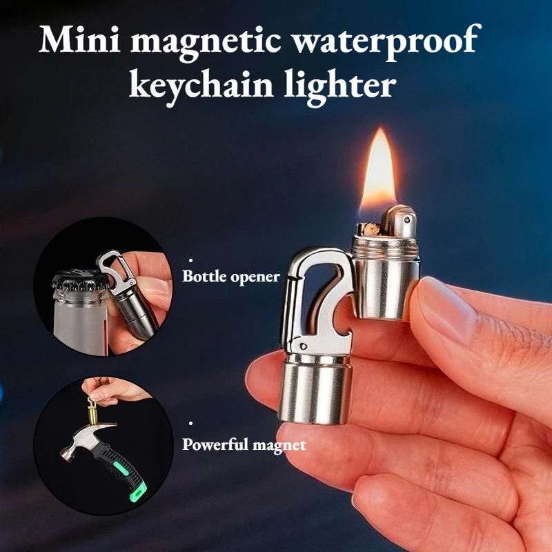 5-in-1 Compact Multi-Function Metal Keychain Lighter, Portable Creative Lighter with Powerful Magnet & Bottle Opener