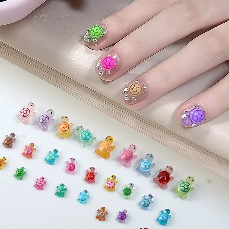 30 sztuk Mix kolorowe śliczne śmieszne żółw kreskówkowy różne rozmiary żywica Nail Art dżetów dekoracje Manicure Charms dostawcy