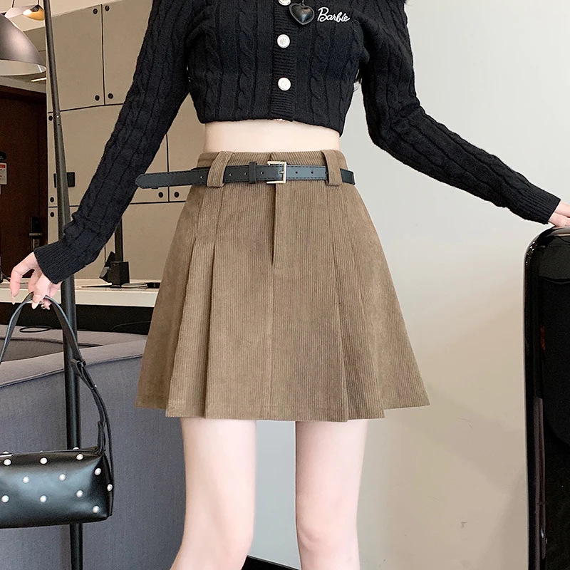 

Fall Winter Corduroy Mini Skirt Women Korean Preppy Style Fashion Casual High Waist A Line Solid Skirt Female New Thick Skirt