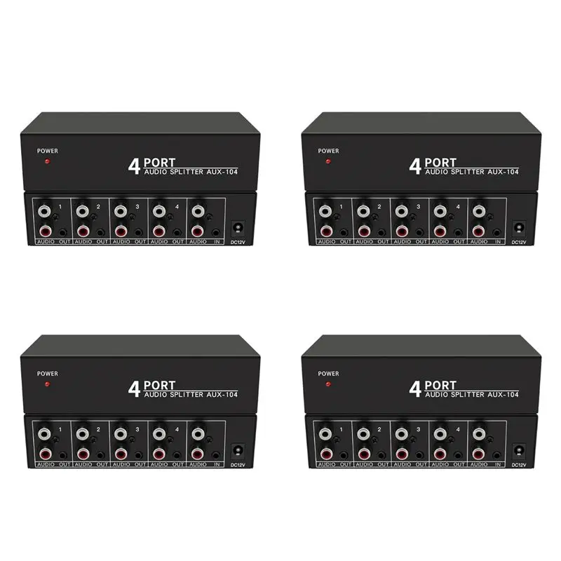 ABKN-4X Audio Splitter 1 In 4 Out RCA L/R Aux Stereo Audio Splitter 1X4 Audio Distributor For PC DVD Speaker Splitte, EU Plug