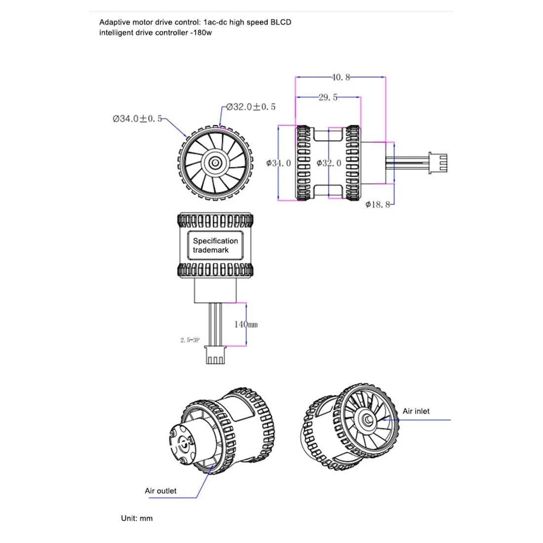 Three-Phase DC Brushless High Speed BLDC Motor with 3 Stage Driver 110000Rpm Electric Engine for Dyson(A)