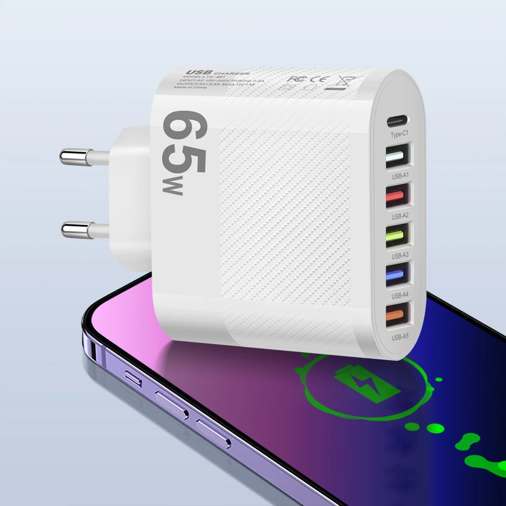 3.1A 5Ports USB Charger PD Charging Adapter For Xiaomi iPhone 13 Samsung Mobile Phone Plug Charging QC 3.0 Wall Charger